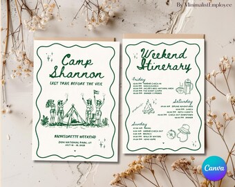 Camp Bachelorette Invitation: Last Trail Itinerary, Customizable Canva Template