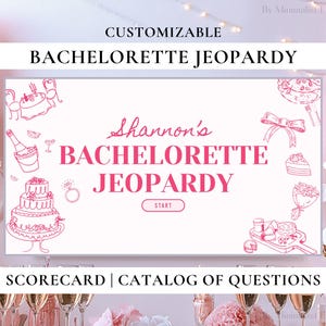 Juego de Jeopardy de despedida de soltera editable: Noche de trivia (presentación de Canva)