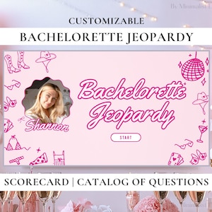 Retro Bachelorette Party Jeopardy Game I Editable Canva Presentation | Bachelorette Trivia Game | Hen Party | Last Rodeo, Pretty in Pink