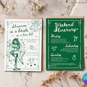 Bride in a Tini Bit Bachelorette Itinerary Invitation, Martini and Bikini Invite, Martini and Matrimony, Dirty Martini, Martini Bridal Party