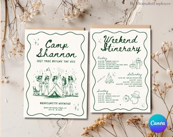 Camp Bachelorette Invitation: Last Trail Itinerary, Customizable Canva Template (Digital)