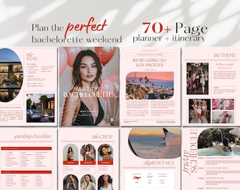 Lista de verificación y planificador de presupuesto para despedida de soltera / Plantilla editable de Canva, descarga instantánea / Rosa