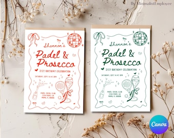 Padel & Prosecco Birthday Invitation: Editable Canva Template (Digital Download)