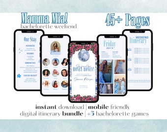 45+ Page Mamma Mia Disco Bachelorette Weekend Digital Itinerary | Editable Canva Template | Retro Honey Bachelorette Weekend Invitation