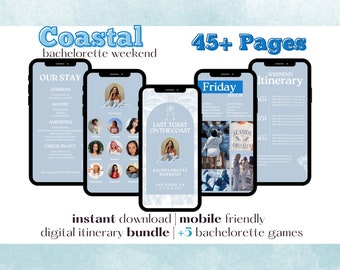 45+ Page Coastal Bachelorette Weekend Digital Itinerary | Editable Canva Template | Mobile Friendly & Printable | Last Toast On the Coast