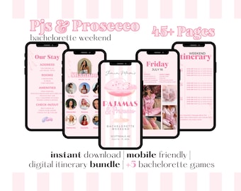 Pjs & Prosecco Bachelorette Weekend Itinerary: Editable Canva Template (Digital Download)