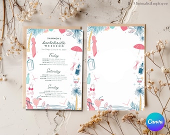 Coastal Bachelorette Party Invitation: Beach Weekend Itinerary (Canva Template)