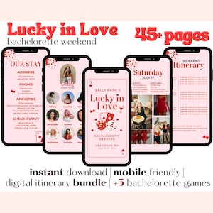 Itinerario digital de fin de semana de despedida de soltera de más de 45 páginas / Plantilla de Canva editable / Compatible con dispositivos móviles / Despedida de soltera en Las Vegas
