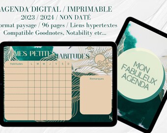 Agenda digital imprimable français ou anglais 2023 2024 non daté non genré