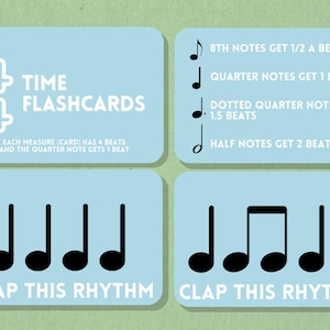 Flashcard ritmo ritmo 4/4 per un facile apprendimento della musica, 20 Flashcard stampabili, lezioni di pianoforte, musica elementare, uso in classe, educazione musicale