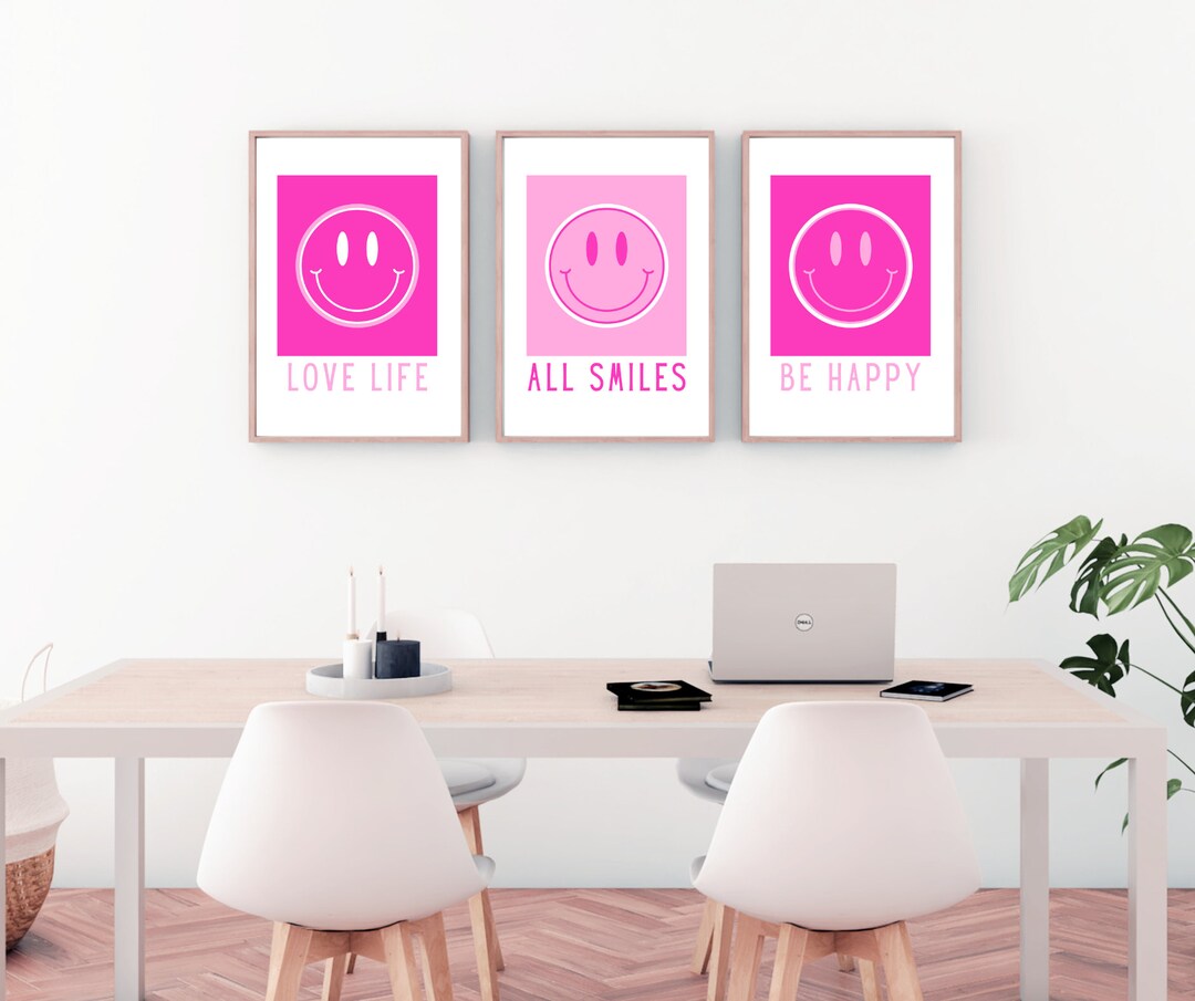 All Smiles Digital Print Set of 3 Neon Wall Art Smiley Face Prints - Etsy