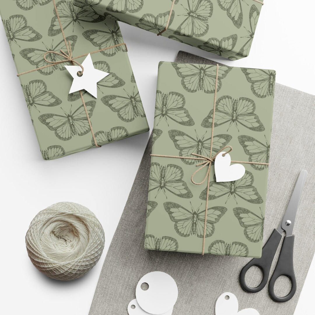 Butterfly Wrapping Paper Sage Green Gift Wrap Cottagecore Etsy