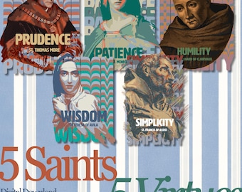 Catholic Saint Pop Art Virtue Print Bundle for Teen Religious Teacher Classroom Art for Youth Faith PNG   Graphic Saint Image for Sticker