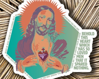 Catholic Sticker Sacred Heart of Jesus Vinyl Decal for Water Bottle Pop Art Catholic Gift for Confirmation Sticker for Travel Decal for Teen