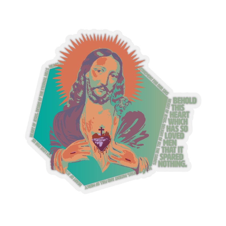 Catholic Sticker Sacred Heart of Jesus Vinyl Decal for Water Bottle Pop Art Catholic Gift for Confirmation Sticker for Travel Decal for Teen image 6