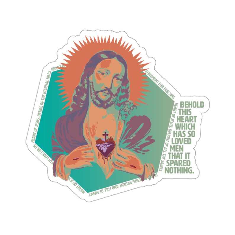 Catholic Sticker Sacred Heart of Jesus Vinyl Decal for Water Bottle Pop Art Catholic Gift for Confirmation Sticker for Travel Decal for Teen image 9