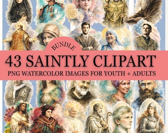 Catholic Saints Watercolor Clipart Bundle Religious Education Graphic for Classroom Wall Decor Christian PNG for Sticker Saint Catholic Art