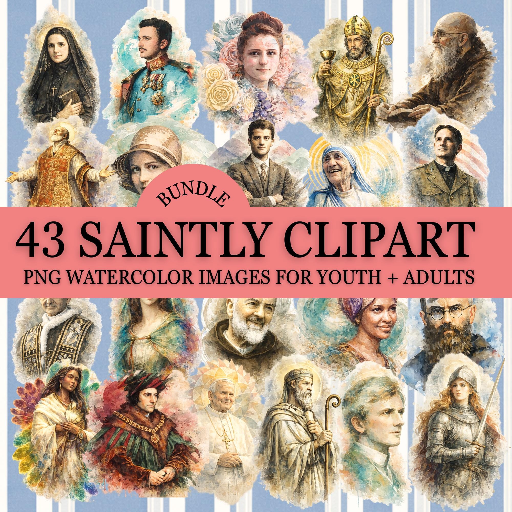 Catholic Saints Watercolor Clipart Bundle Religious Education Graphic ...