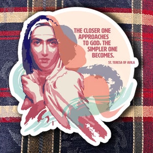 Sticker catholique Sainte Thérèse d'Avila en vinyle pour bouteille d'eau Pop Art, cadeau catholique pour l'obtention du diplôme, cadeau pour adolescent, équipement de voyage pour camping