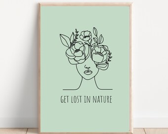 Nature Wall Decor Flower Wall Decor Lost in Nature Quote Green Nature Prints Boho Wall Decor Nature Lover Print Meditating Print