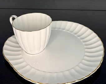 Juego de almuerzo de porcelana fina Susie Cooper – Juego de 4 tazas y platos con borde dorado de la década de 1950