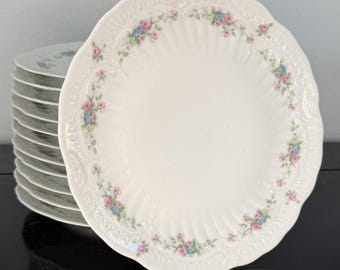 Platos llanos Chastagner & Cie Limoges Francia con relieve floral, juego de 12 unidades