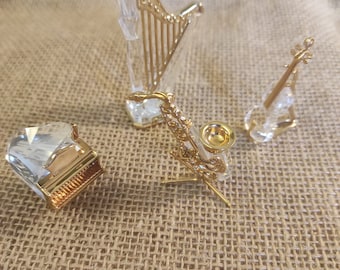 Vintage Swarovski Crystal Figurine Violin W Metal Holder Original