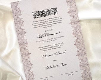 Certificado Nikkah moderno / Certificado de matrimonio de lujo / Certificado de matrimonio islámico / Tradicional / Árabe / Contrato Nikkah / Nikkah Nama