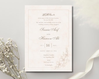 Muslim Wedding Invitation Islamic Nikkah invitation Engagement Minimal Invite (Digital Download Editable Canva Template)
