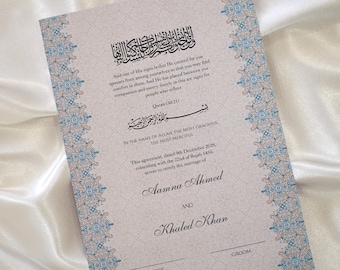 Certificado Nikkah moderno / Certificado de matrimonio de lujo / Certificado de matrimonio islámico / Tradicional / Árabe / Contrato Nikkah / Nikkah Nama