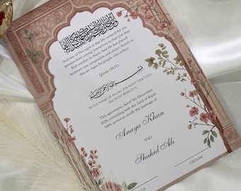 Certificado Nikkah Arch / Certificado de matrimonio floral / Certificado de boda islámico / Lujo / Árabe / Contrato Nikkah / Nikkah Nama