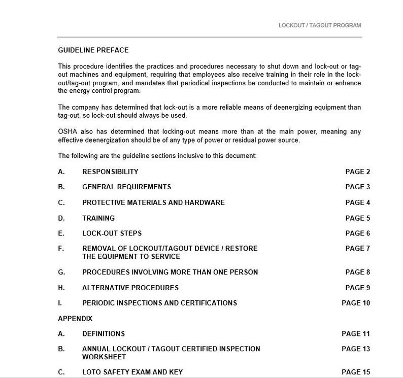 Lock Out Tag Out OSHA Safety Program and Handout - Etsy