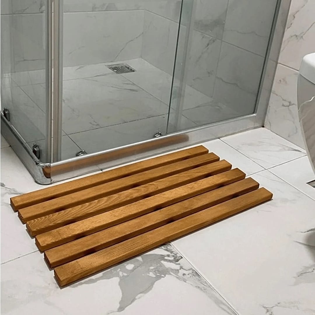 Wood Bathroom Mat Waterproof Shower Rug Personalized Etsy