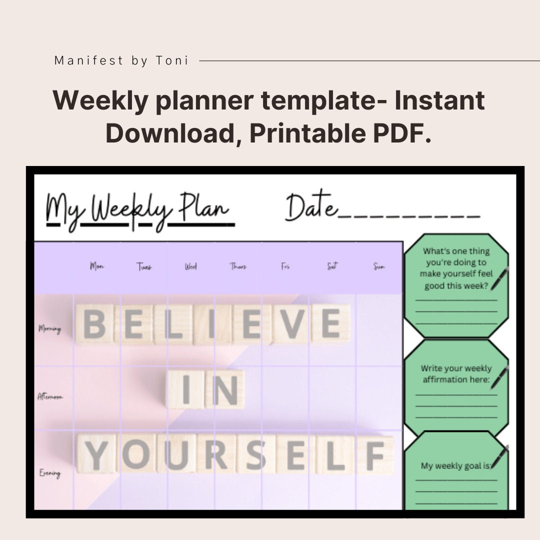 Manefesting Goals Weekly Manifesting Goals Digital Planner. Instant Download and Print ...
