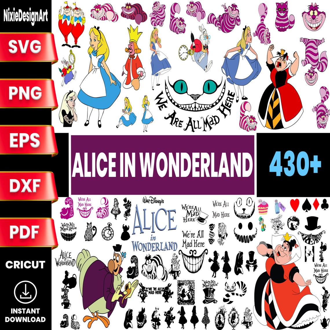 Alice in Wonderland SVG Bundle, Clipart, Cricut Cut Files (digital ...