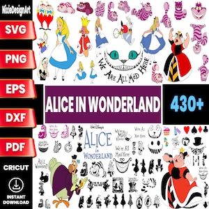Alice au pays des merveilles SVG, svg Alice, princesse, pays des merveilles, reine de coeur svg, clipart Alice