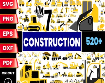 Construction Vehicle SVG Bundle, Trucks, Excavator, Clipart (Digital Download)