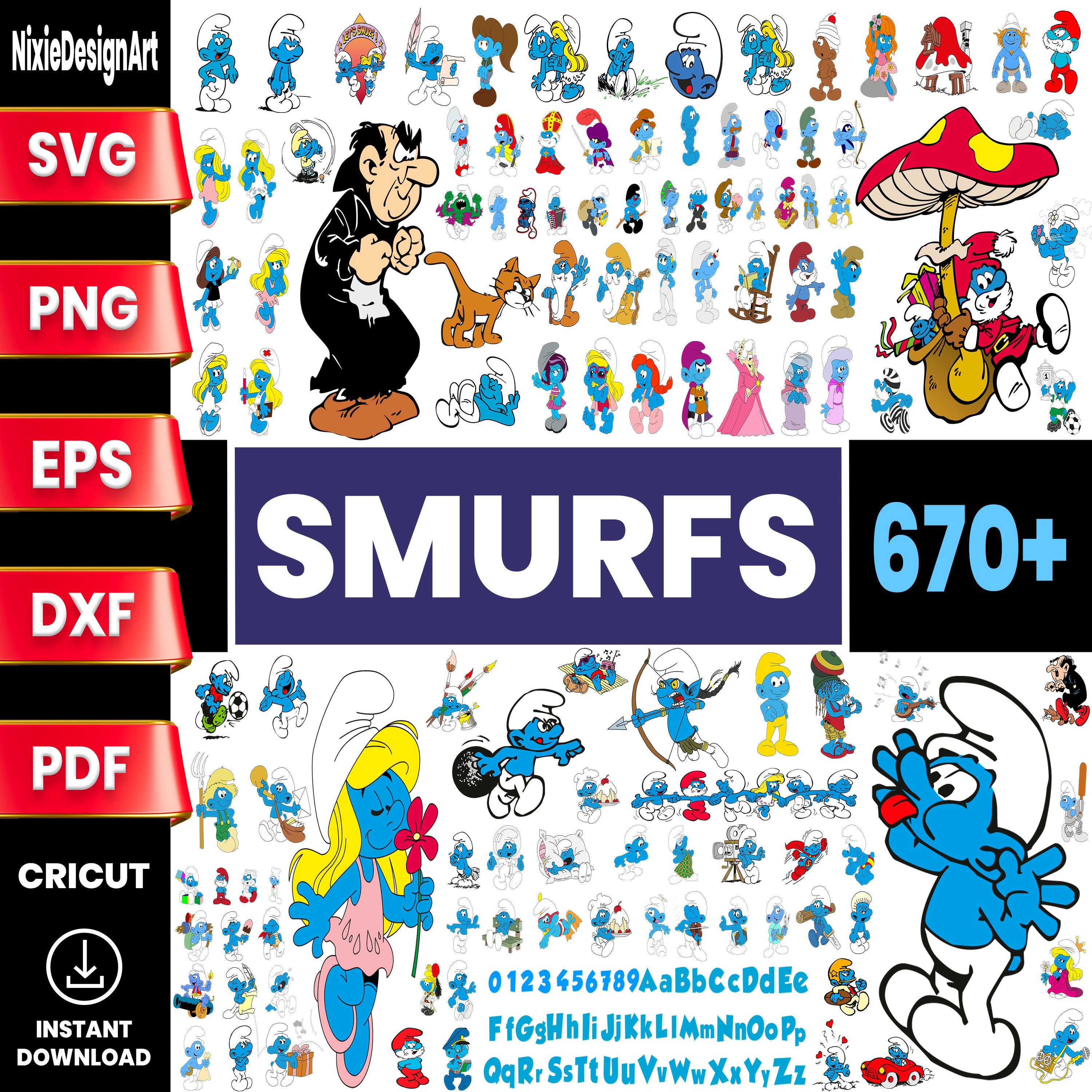 Smurfs SVG Bundle, Smurfs Font SVG Files, Smurfs Birthday, Smurfs Cut