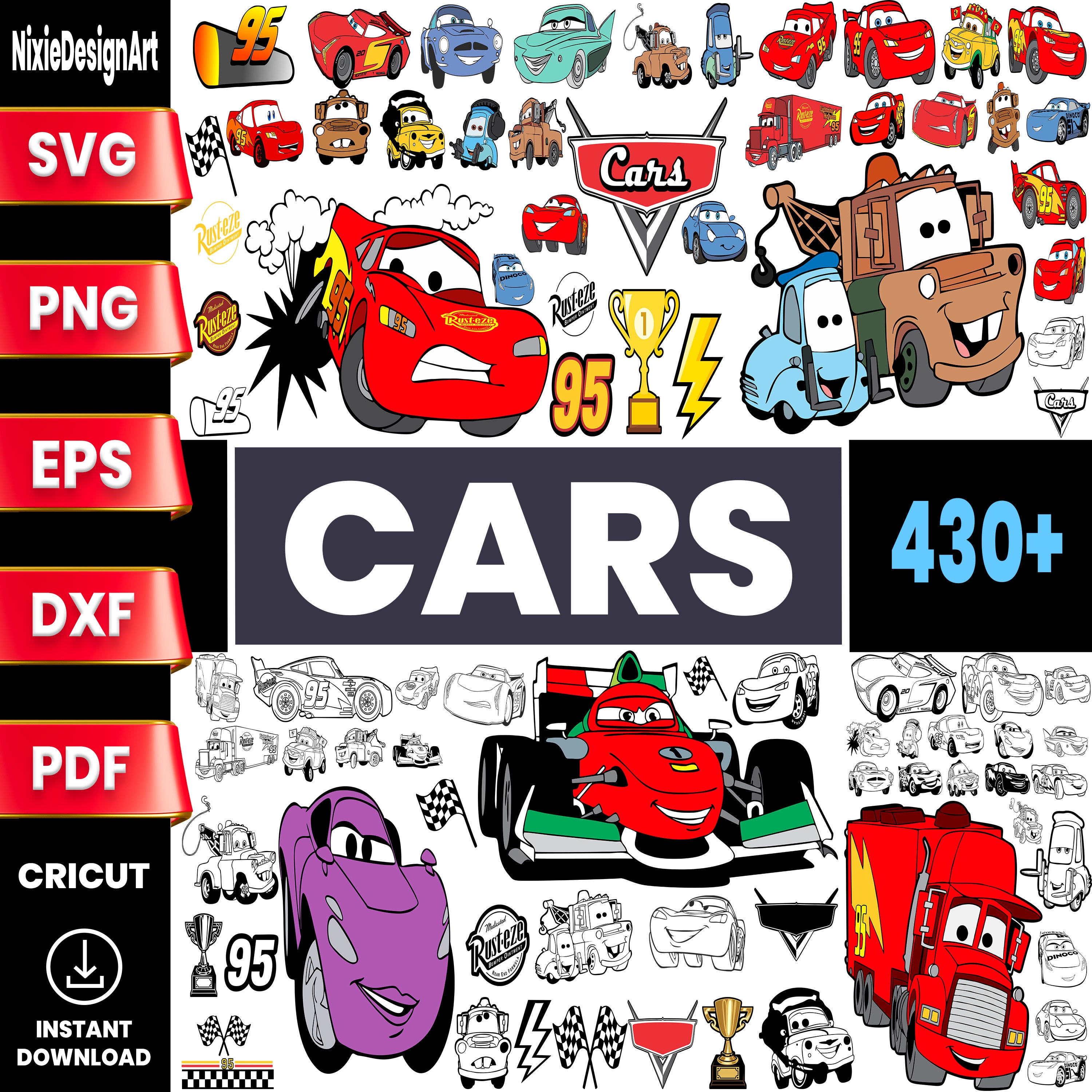 Cars Movie SVG Bundle, Layered Design, Cricut (png, Dxf, Eps, Pdf) (430 ...