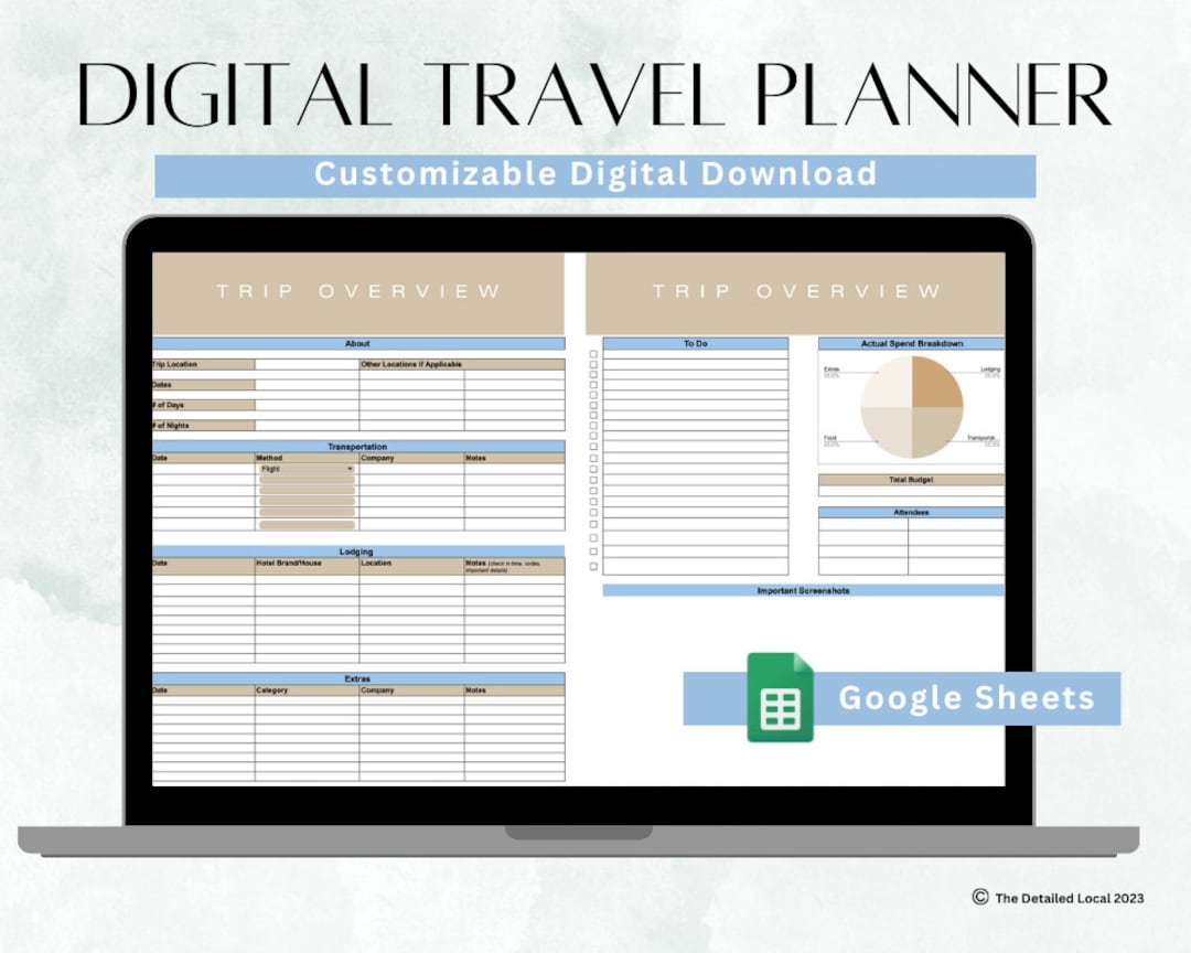 Digital Travel Planner Spreadsheet, Editable Travel Planner Spreadsheet ...