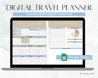 Digital Travel Planner Spreadsheet, Editable Travel Planner Spreadsheet, Travel Itinerary template, Google sheet template