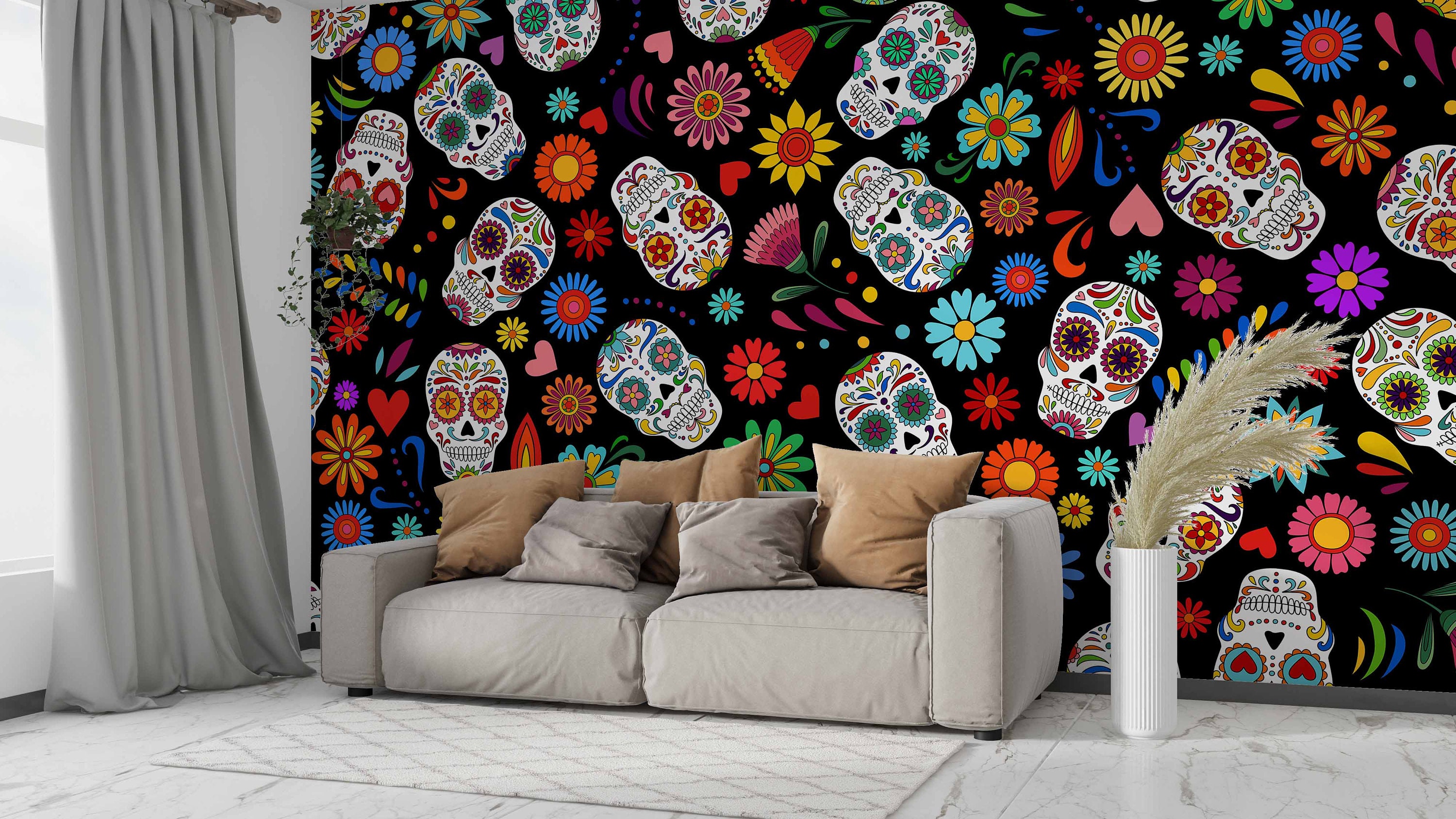 Flowers & Skulls Wallpaper for Walls | Buried Treasure