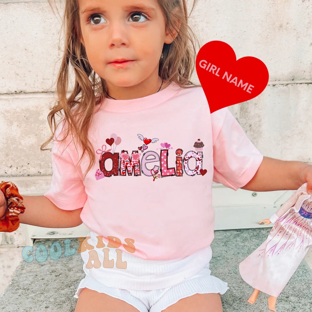 Personalized Kids Valentine Day Shirt-girls Valentine Name Shirt-custom ...