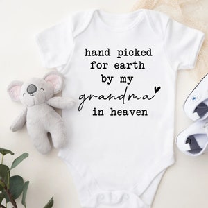 Personalized Baby Bodysuit-Hand picked for earth by my grandma in heaven Bodysuit-Baby Clothes-Cute baby shower gift-Memorial Bodysuit