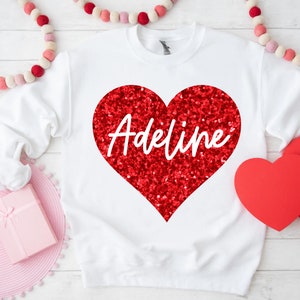 Personalized Kids Valentine Day Shirt-Girls Valentine Name Shirt-Valentine Kids Shirt-Glitter Heart Name Shirt -Valelntine heart Sweatshirt