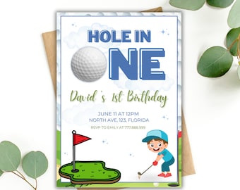 Hole in One Golf First Birthday Invitation, Golf First Birthday Invitation, Editable Digital Template Instant Download