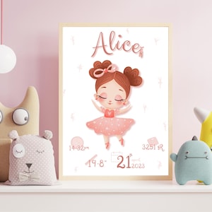Birth Statistics Wall Art for Newborn Gift, Poster for Baby Room, Editable Birth Ballerina