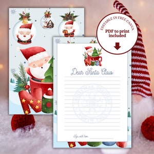 Carta de Navidad a Santa Claus imprimible y digital, postal al Polo Norte descarga inmediata, carta a Papá Noel con fondo navideño