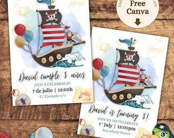 Editable Pirate Party Birthday Invitation, Editable Pirate Birthday Invitation with Canva