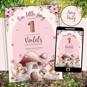 Editable Fairy First Birthday Party Invitation, Enchanted Magical Fairy First Birthday Invitation, Fairy Invitation